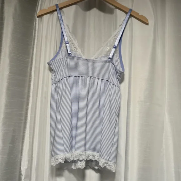 Laura Ashley Light Blue & White Striped Lace Cami and Shorts Pajama Set - Picture 2 of 4
